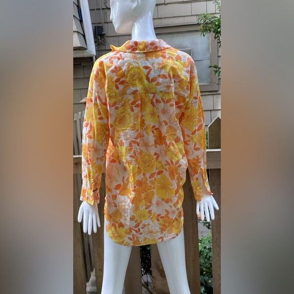 adL yellow, orange and white womens button down light cotton shirt. Med - Picture 4 of 9